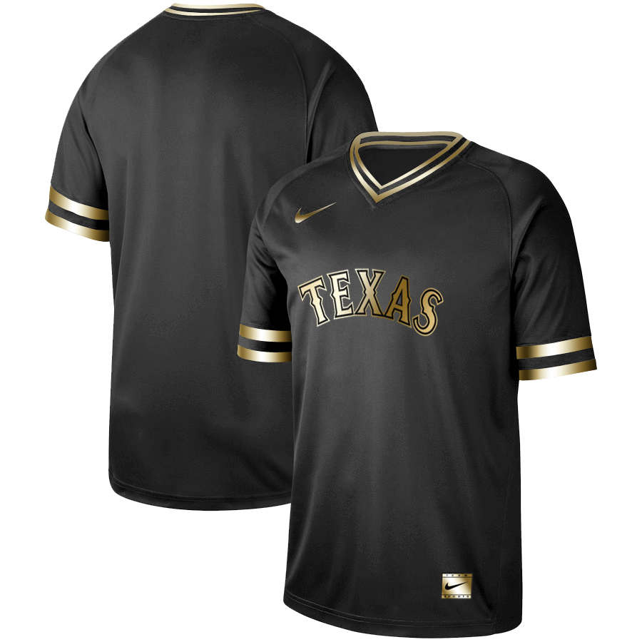 Personalized Rangers Blank Black Gold Cooperstown Collection Legend V Neck Jersey