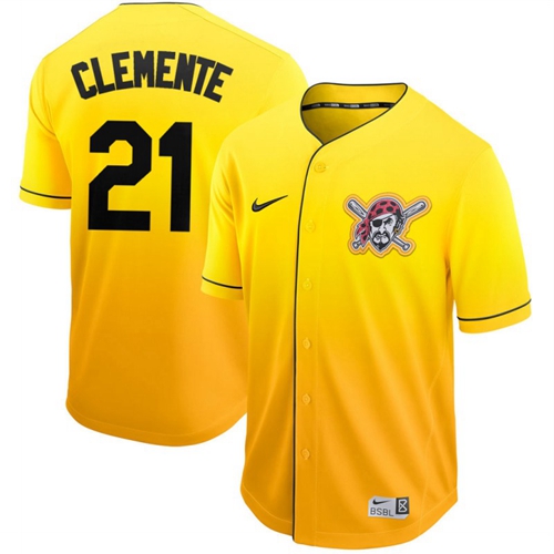 Personalized Pirates #21 Roberto Clemente Gold Fade Authentic Stitched Baseball Jersey