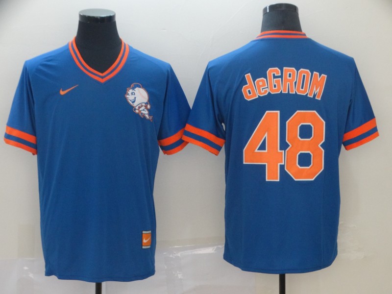 Personalized Mets 48 Jacob DeGrom Royal Throwback Jersey