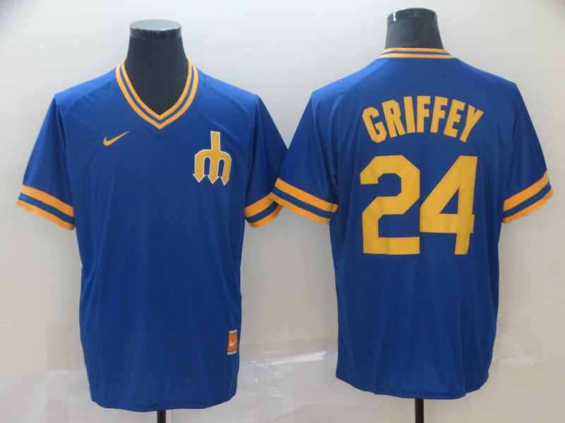 Personalized Mariners 24 Ken Griffey Jr. Blue Throwback Jersey