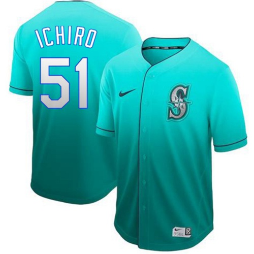 Personalized Mariners #51 Ichiro Suzuki Green Fade Authentic Stitched Baseball Jersey