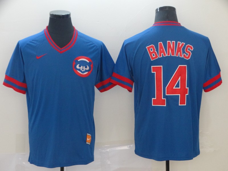 Personalized Cubs 14 Ernie Banks Blue Throwback Jersey