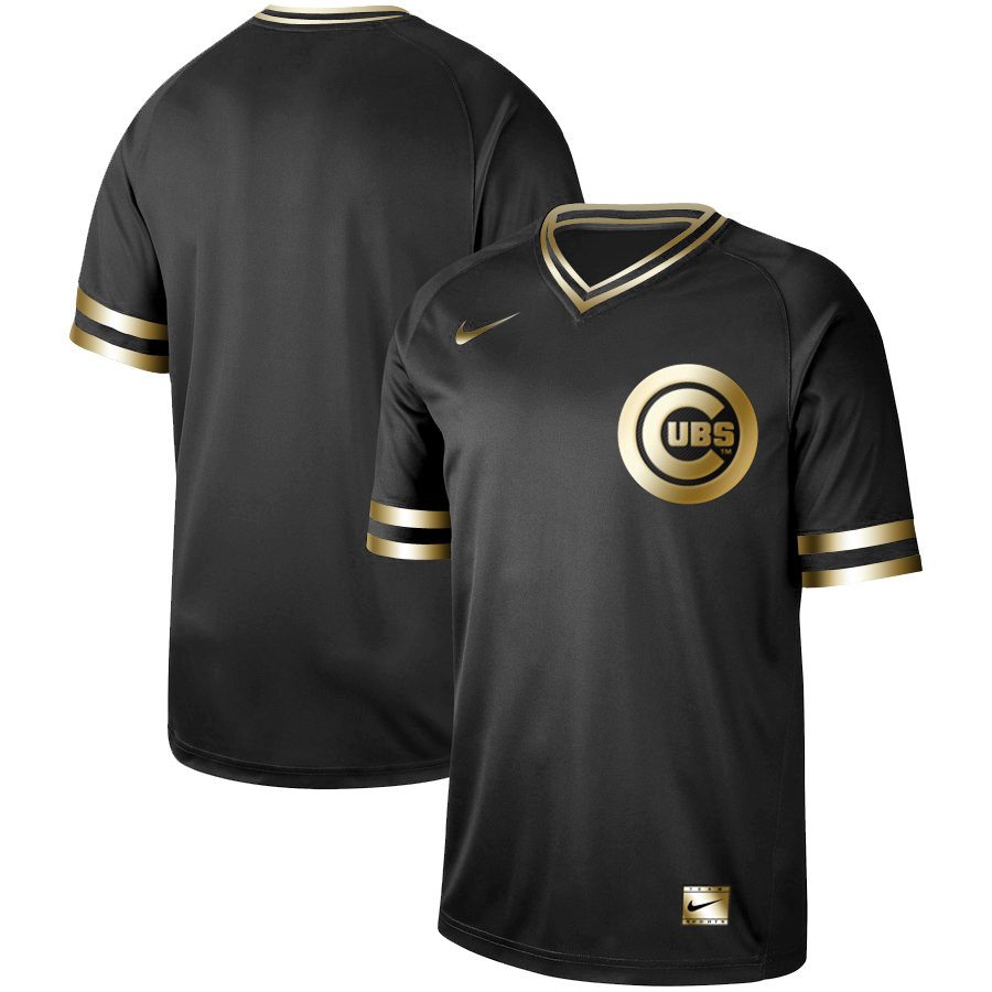 Personalized Cubs Blank Black Gold Cooperstown Collection Legend V Neck Jersey
