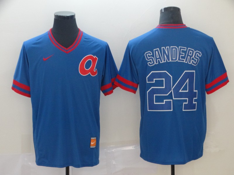 Personalized Braves 24 Deion Sanders Blue Throwback Jersey