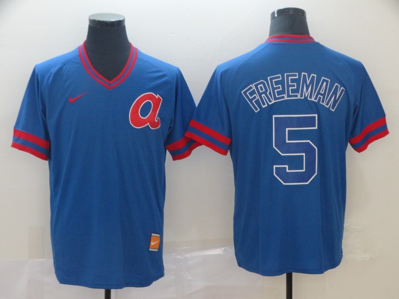 Personalized Braves 5 Freddie Freeman Blue Throwback Jersey