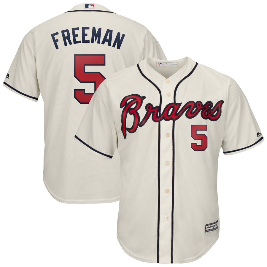 Personalized Braves 5 Freddie Freeman Cream Cool Base Jersey