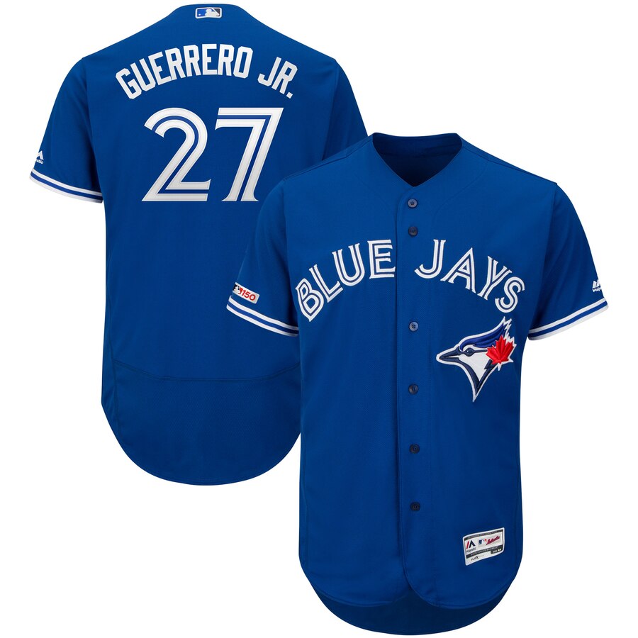 Personalized Blue Jays 27 Vladimir Guerrero Jr. Royal 150th Patch Flexbase Jersey