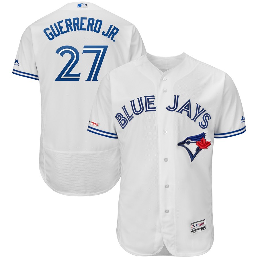 Personalized Blue Jays 27 Vladimir Guerrero Jr. White 150th Patch Flexbase Jersey