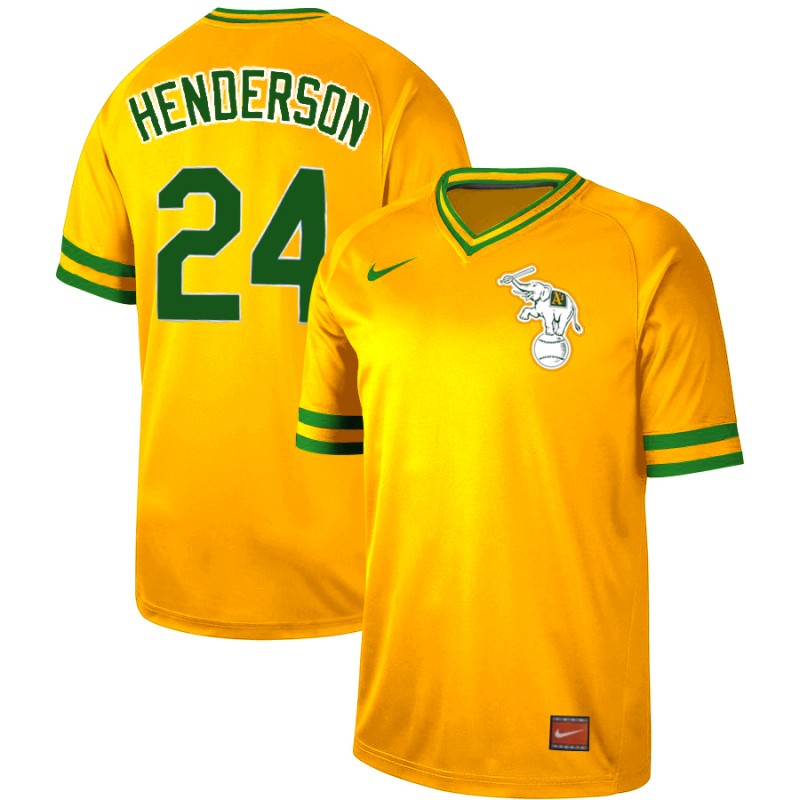 Personalized Athletics 24 Rickey Henderson Yellow Throwback Jersey