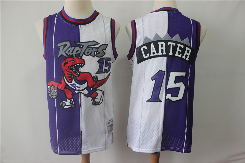 Personalized Raptors 15 Vince Carter Purple White Split Swingman Jersey