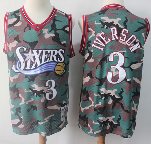 Personalized 76ers #3 Allen Iverson Camo Stitched Basketball Swingman Jersey