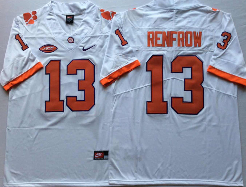 Personalized Clemson Tigers 13 Hunter Renfrow White College Football Jersey