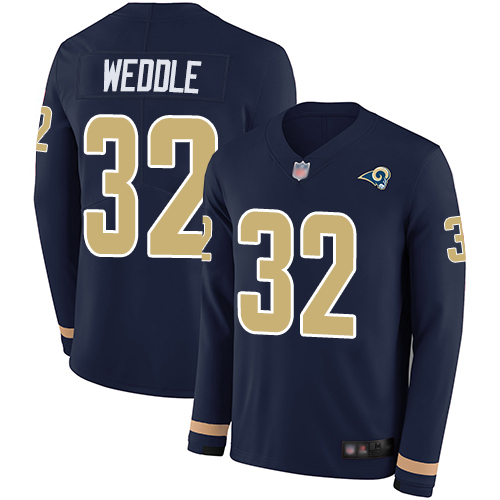 Personalized Rams #32 Eric Weddle Navy Blue Team Color Men’s Stitched Football Limited Therma Long Sleeve Jersey