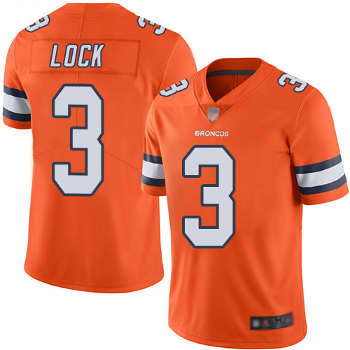 Personalized Broncos #3 Drew Lock Orange Men’s Stitched Football Limited Rush Jersey