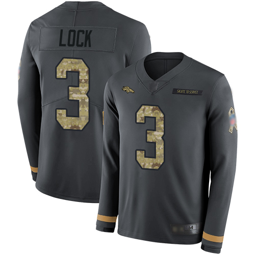 Personalized Broncos #3 Drew Lock Anthracite Salute to Service Men’s Stitched Football Limited Therma Long Sleeve Jersey