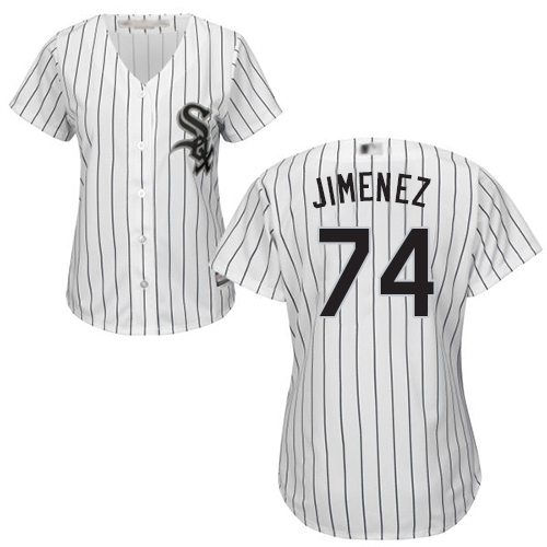 Personalized White Sox #74 Eloy Jimenez White(Black Strip) Home Women’s Stitched Baseball Jersey