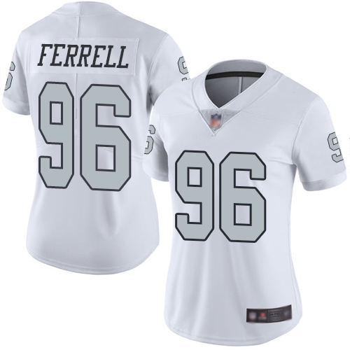 Personalized Raiders #96 Clelin Ferrell White Women’s Stitched Football Limited Rush Jersey