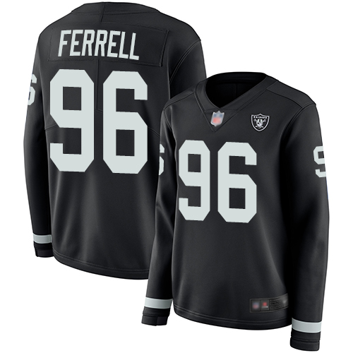 Personalized Raiders #96 Clelin Ferrell Black Team Color Women’s Stitched Football Limited Therma Long Sleeve Jersey