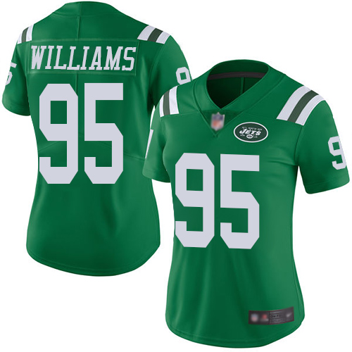 Personalized Jets #95 Quinnen Williams Green Women’s Stitched Football Limited Rush Jersey