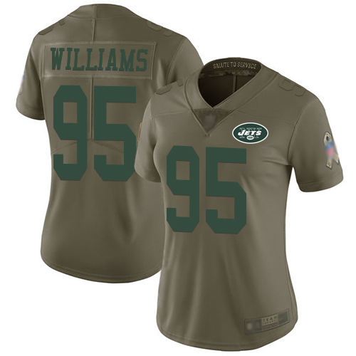 Personalized Jets #95 Quinnen Williams Olive Women’s Stitched Football Limited 2017 Salute to Service Jersey