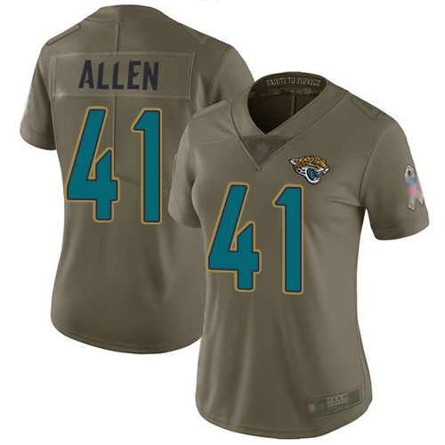 Personalized Jaguars #41 Josh Allen Olive Women’s Stitched Football Limited 2017 Salute to Service Jersey