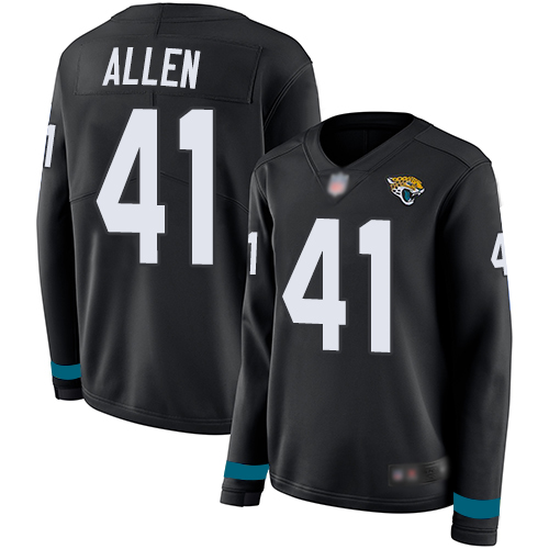 Personalized Jaguars #41 Josh Allen Black Team Color Women’s Stitched Football Limited Therma Long Sleeve Jersey