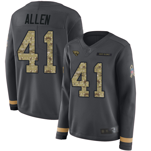 Personalized Jaguars #41 Josh Allen Anthracite Salute to Service Women’s Stitched Football Limited Therma Long Sleeve Jersey