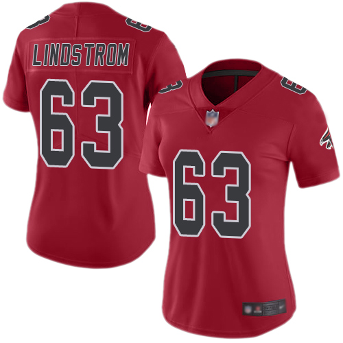 Personalized Falcons #63 Chris Lindstrom Red Women’s Stitched Football Limited Rush Jersey