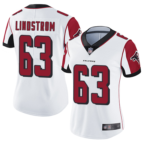 Personalized Falcons #63 Chris Lindstrom White Women’s Stitched Football Untouchable Limited Jersey