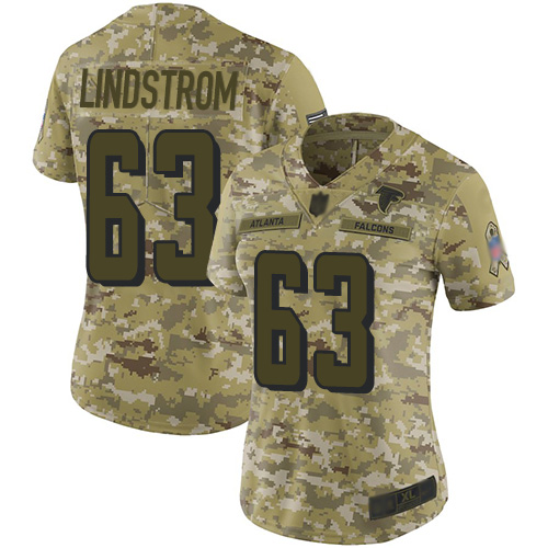 Personalized Falcons #63 Chris Lindstrom Camo Women’s Stitched Football Limited 2018 Salute to Service Jersey