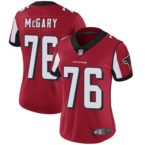 Personalized Falcons #76 Kaleb McGary Red Team Color Women’s Stitched Football Untouchable Limited Jersey