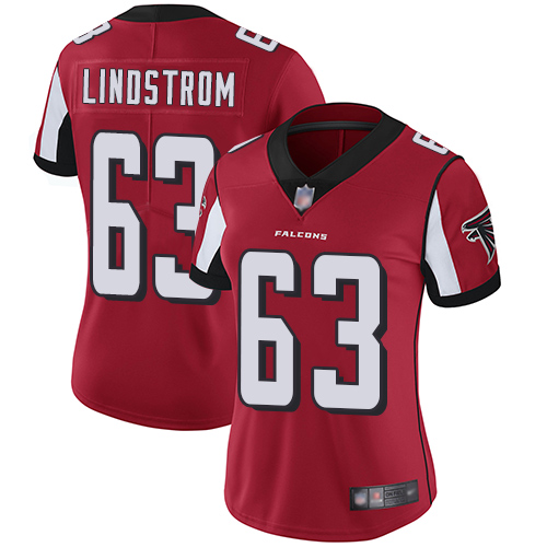 Personalized Falcons #63 Chris Lindstrom Red Team Color Women’s Stitched Football Untouchable Limited Jersey