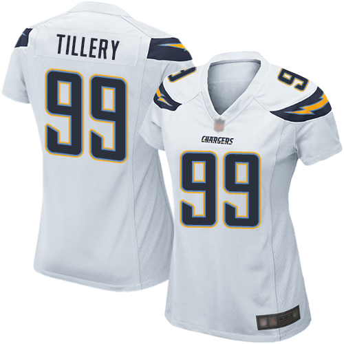 Personalized Chargers #99 Jerry Tillery White Women’s Stitched Football Elite Jersey