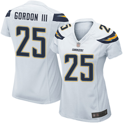 Personalized Chargers #25 Melvin Gordon III White Women’s Stitched Football New Elite Jersey