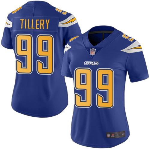Personalized Chargers #99 Jerry Tillery Electric Blue Women’s Stitched Football Limited Rush Jersey