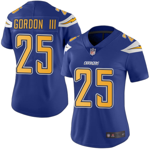 Personalized Chargers #25 Melvin Gordon III Electric Blue Women’s Stitched Football Limited Rush Jersey