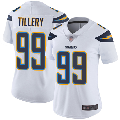 Personalized Chargers #99 Jerry Tillery White Women’s Stitched Football Untouchable Limited Jersey