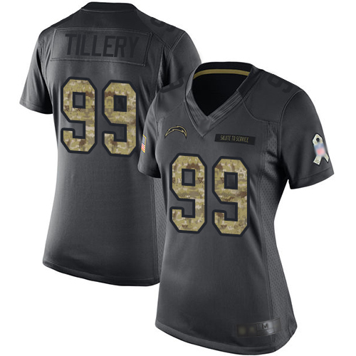Personalized Chargers #99 Jerry Tillery Black Women’s Stitched Football Limited 2016 Salute to Service Jersey