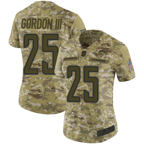 Personalized Chargers #25 Melvin Gordon III Camo Women’s Stitched Football Limited 2018 Salute to Service Jersey