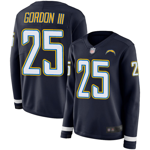Personalized Chargers #25 Melvin Gordon III Navy Blue Team Color Women’s Stitched Football Limited Therma Long Sleeve Jersey