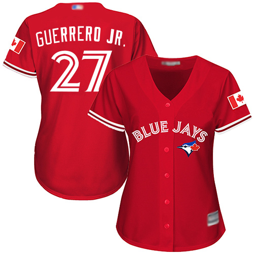 Personalized Blue Jays #27 Vladimir Guerrero Jr. Red Canada Day Women’s Stitched Baseball Jersey