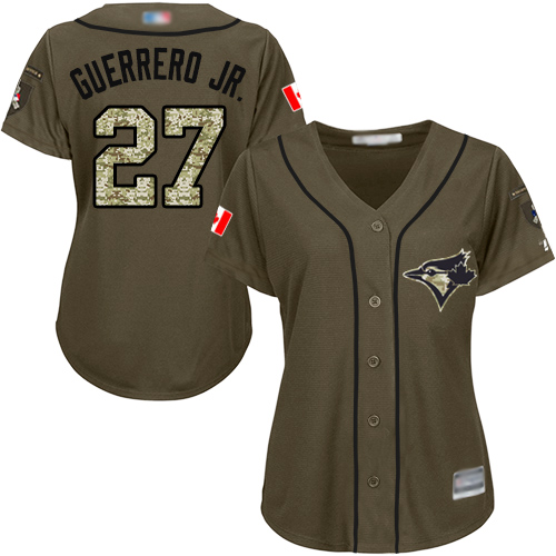 Personalized Blue Jays #27 Vladimir Guerrero Jr. Green Salute to Service Women’s Stitched Baseball Jersey