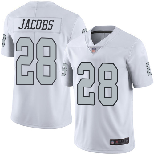 Personalized Raiders #28 Josh Jacobs White Youth Stitched Football Limited Rush Jersey