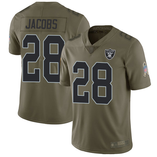 Personalized Raiders #28 Josh Jacobs Olive Youth Stitched Football Limited 2017 Salute to Service Jersey