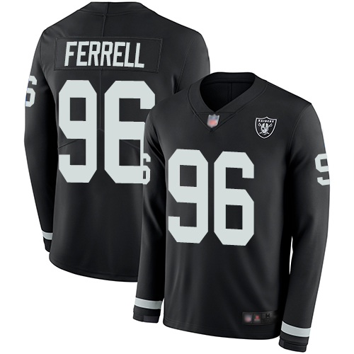 Personalized Raiders #96 Clelin Ferrell Black Team Color Youth Stitched Football Limited Therma Long Sleeve Jersey