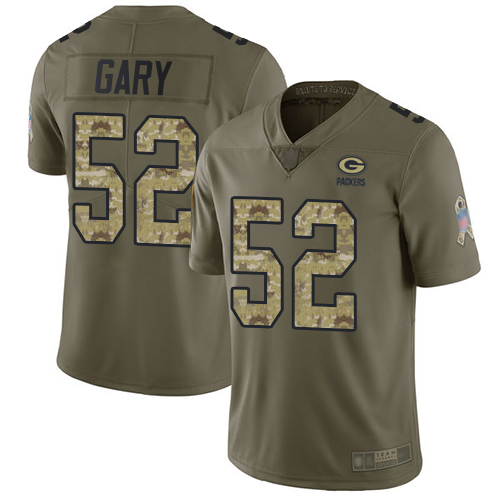 Personalized Packers #52 Rashan Gary Olive Camo Youth Stitched Football Limited 2017 Salute to Service Jersey