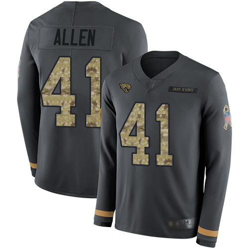 Personalized Jaguars #41 Josh Allen Anthracite Salute to Service Youth Stitched Football Limited Therma Long Sleeve Jersey