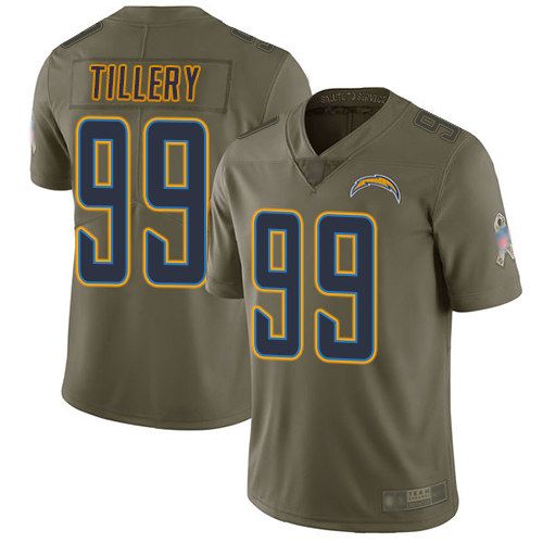 Personalized Chargers #99 Jerry Tillery Olive Youth Stitched Football Limited 2017 Salute to Service Jersey