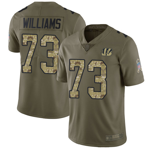 Personalized Bengals #73 Jonah Williams Olive Camo Youth Stitched Football Limited 2017 Salute to Service Jersey