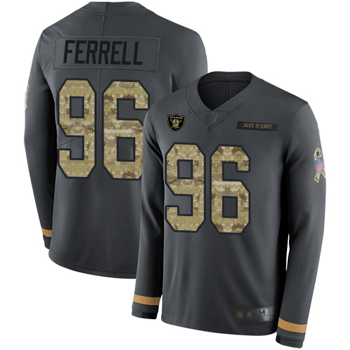 Personalized Raiders #96 Clelin Ferrell Anthracite Salute to Service Men’s Stitched Football Limited Therma Long Sleeve Jersey